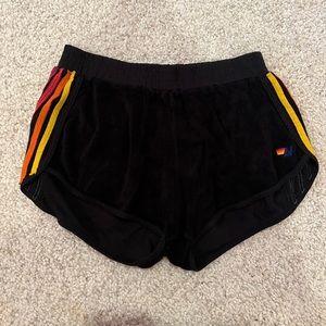 Aviator Nation Black Shorts with Rainbow Stripes